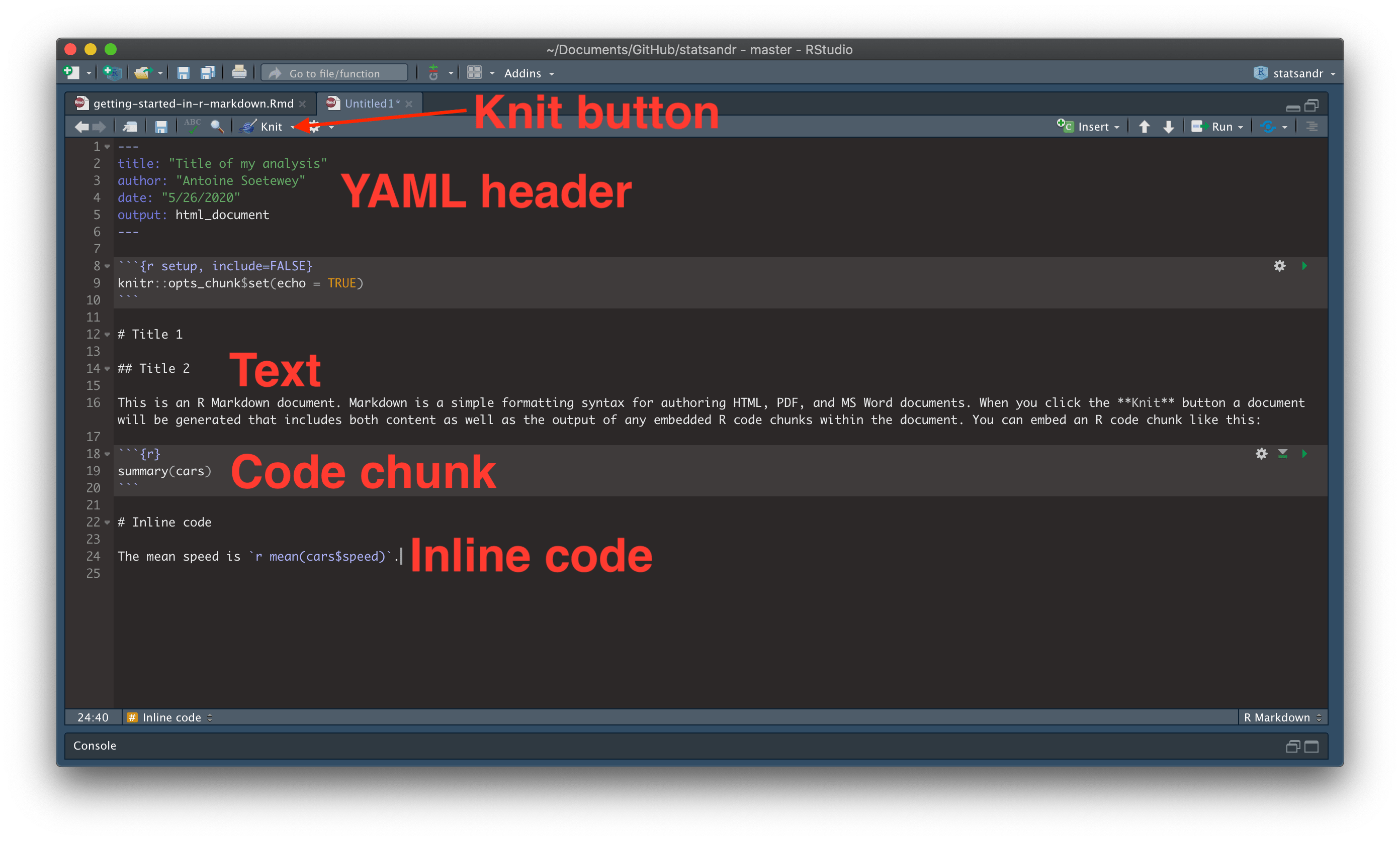 Getting started in R markdown Stats and R